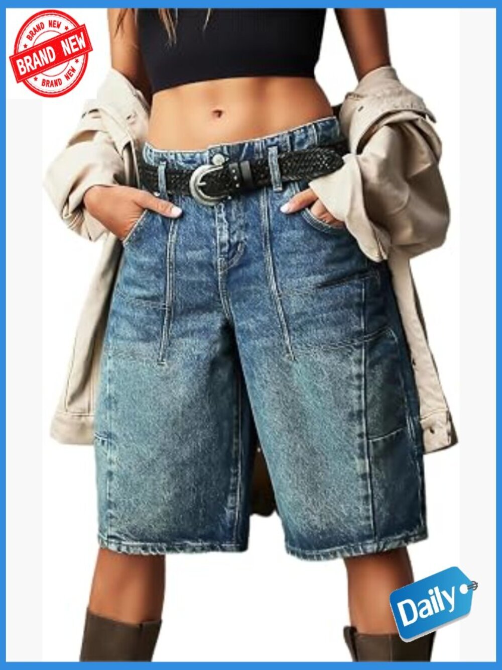 Women's Baggy Bermuda Denim Shorts Low Rise Wide Leg Casual Summer Jean Shorts